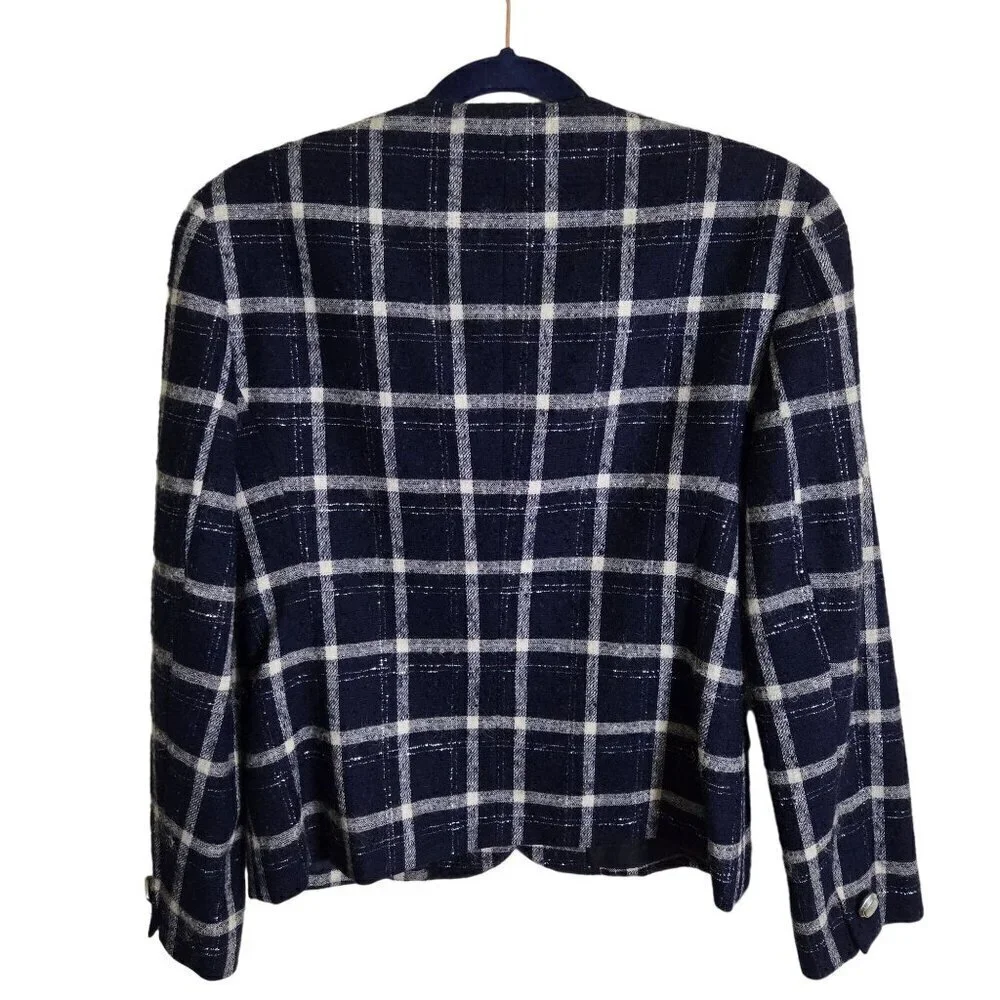Pendleton Vintage Blue Silver Plaid Pure Virgin Wool Lady Jacket Size 6 - Picture 2 of 5